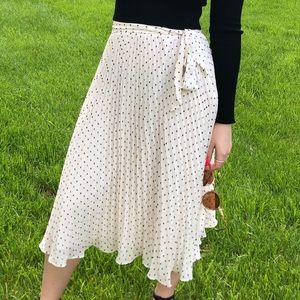 Loft white pleated polka dot skirt